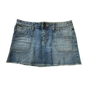 Mudd Vintage Y2K Denim Micro Mini Skirt Jean Short Boho Preppy Low Rise Sz 9 30”